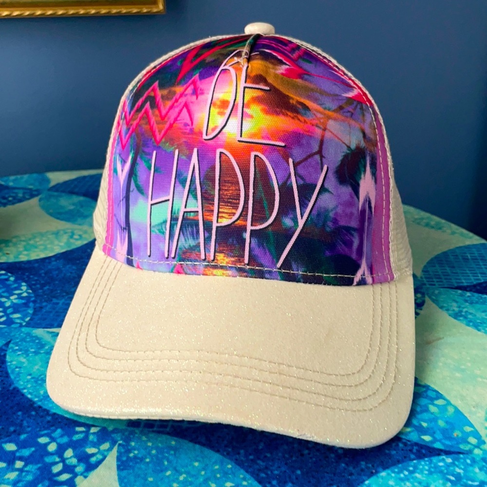 Be Happy trucker hat! Glitter Neon!